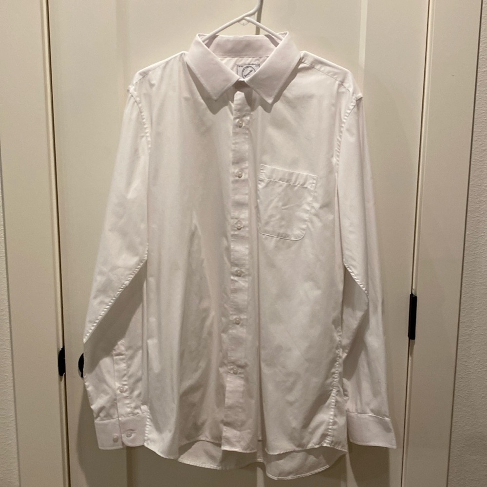 Bespoke Men’s Button Down Dress Shirt w/Tie. Front Pocket. White. Large